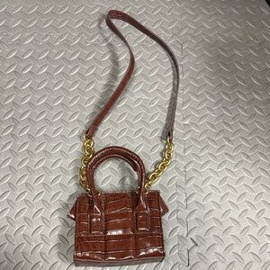 Zara Brown Croc Mini Bag with Gold Chain